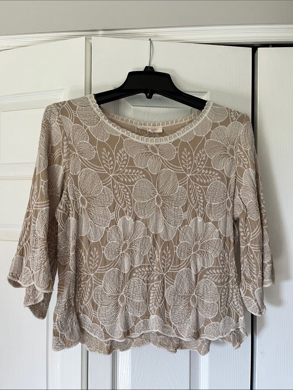 Solitaire Beige Floral Lace Like Tunic Top